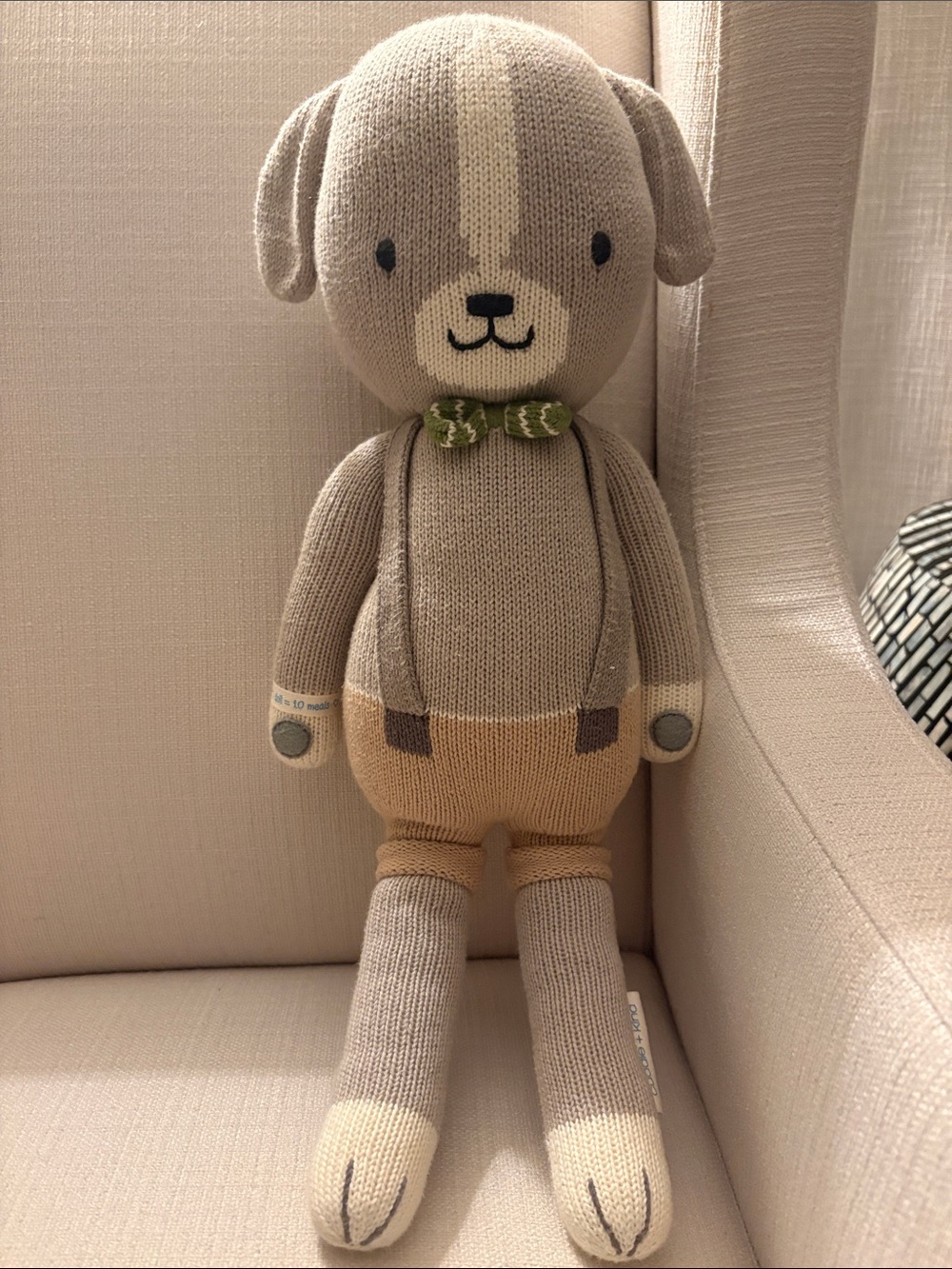 Plush Knit Dog Toy – Beige & Tan